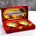 2947 Gold Silver Plated 2 Bowl 2 Spoon Tray Set Brass with Red Velvet Gift Box Serving Dry Fruits Desserts Gift 